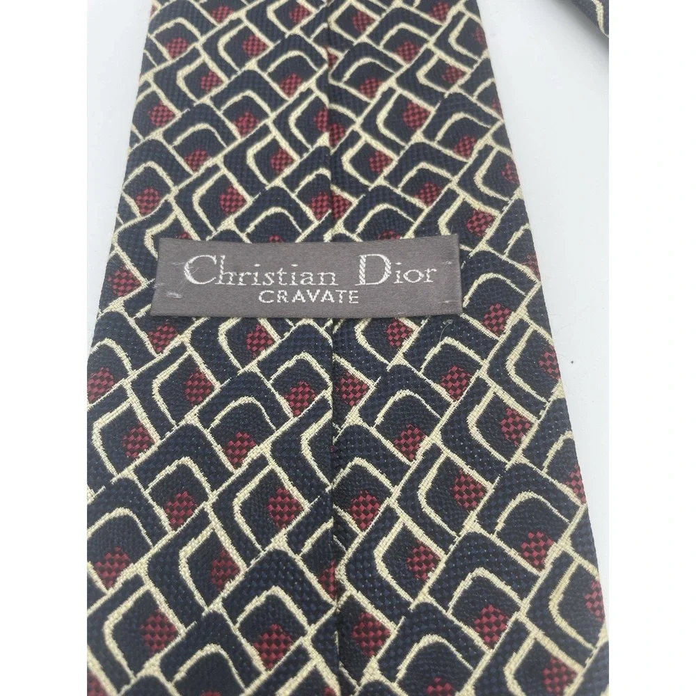 Christian Dior Cravates Red/Black  Geometric Sz 3.5x 58